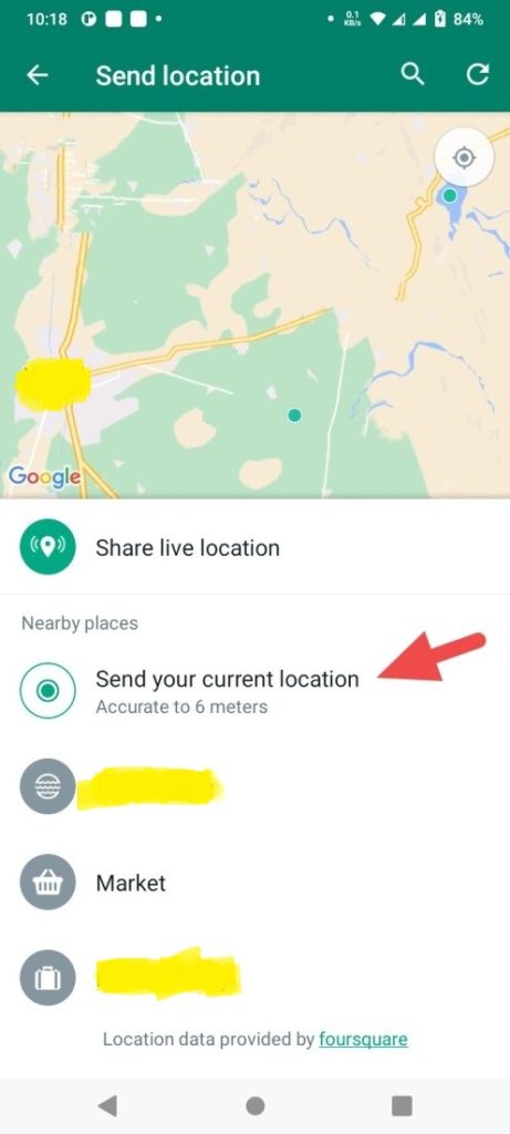 Click on send your current location